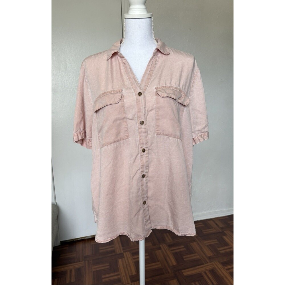Jane + Delancey Soft Coral 100% Lyocell Button Down Shirt With Pockets Size XL
